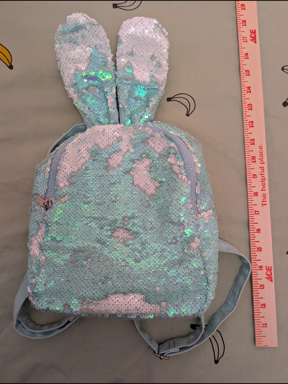 Sequin Bunny Ear Mini Backpack - Iridescent Aqua & White